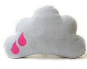CLOUD cloud hoofdkussen, linnen, organische pluche, roze druppels, pluche kussen