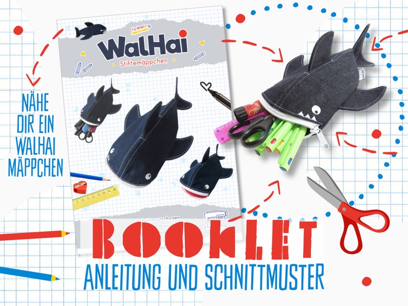 Booklet Pattern and Tutorial for a WhaleShark pencil case ONLY in German sorry image 1