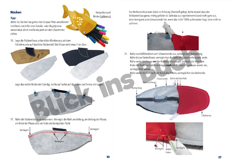 Booklet Pattern and Tutorial for a WhaleShark pencil case ONLY in German sorry image 8