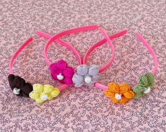 Flower with Pearl Organic Cotton Hairband-Hand-knitted- Gift Packaged- Perfect Gift Idea for Birthday Favor