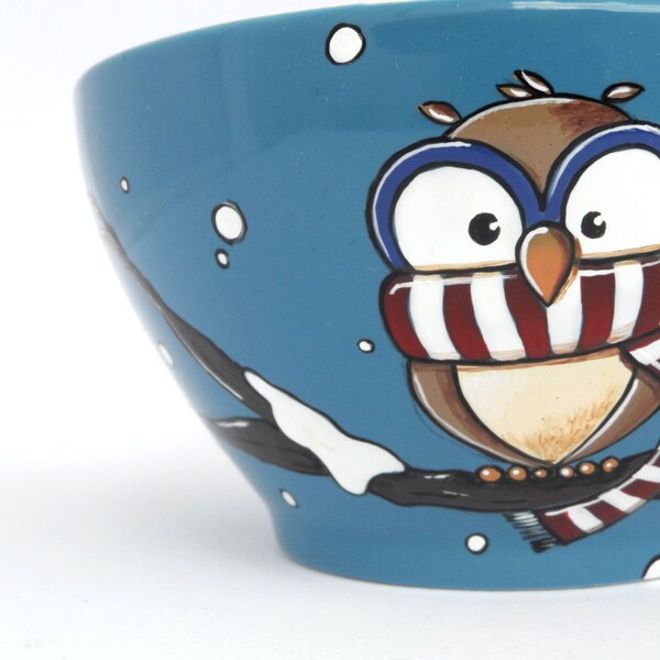 Large owl cereal bowl , bowl with chilly owl, owl mug, christmas gift, gift for kid