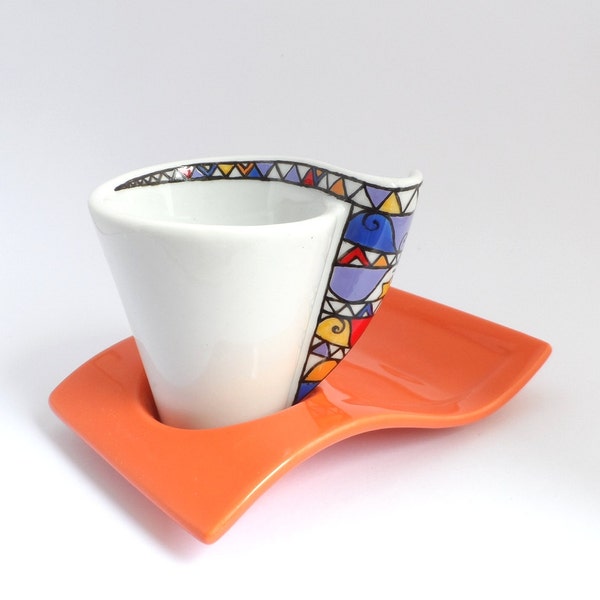 Espresso cups - Set of 2 -Colourful wave - hand painted in Italy