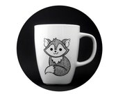 ceramic animal, fox mug in black and white, fox children, fox mug, fox cup, personalized mug, woodland mug, christmas gift