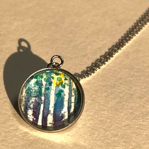 Birch tree watercolor necklace