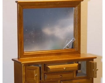 Dollhouse Miniature Dresser w Mirror Walnut 1:12 inch scale N79 Dollys Gallery