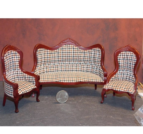 Set Divanetto In Miniatura Per Casa Delle Bambole Con Cuscini - Legno E Tessuto, 2 Pezzi, Stile Gnomo - 3