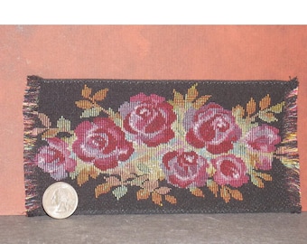 Dollhouse Miniature Area Rug Black Rose 7.5 X 3.5 1:12 scale Y0 Dollys Gallery