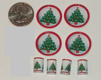 Juego de platos y vasos de papel en miniatura para casa de muñecas Árbol de Navidad escala 1:12 de una pulgada D185 Galería de Dollys