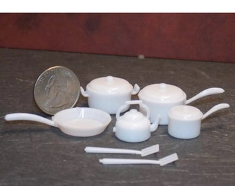 Dollhouse Miniature White Cookware Set Pots Pans 1:12 scale E192 Dollys Gallery