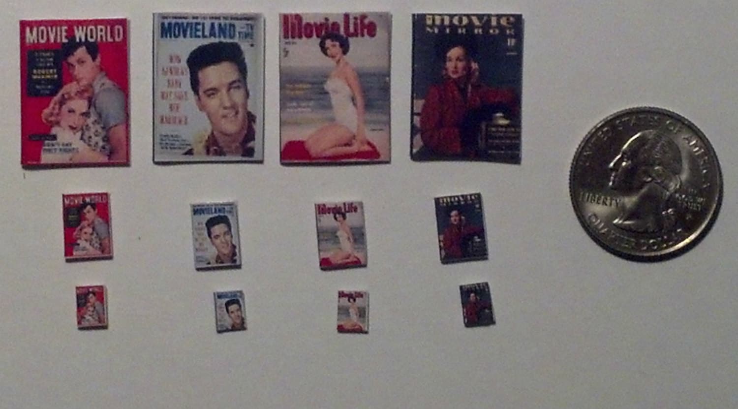 Dollhouse Miniature 1950's Movie Magazine Juego de 4 1:12, 24 y 48 Escala de una pulgada B321 B459 Dollys Gallery