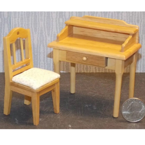 Dollhouse Miniature Small Oak Desk Chair Set 1:12 inch scale P258 Dollys Gallery