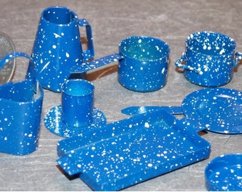 Dollhouse Miniature Blue Spatterware Kitchen Set 1:12 scale E16 Dollys Gallery
