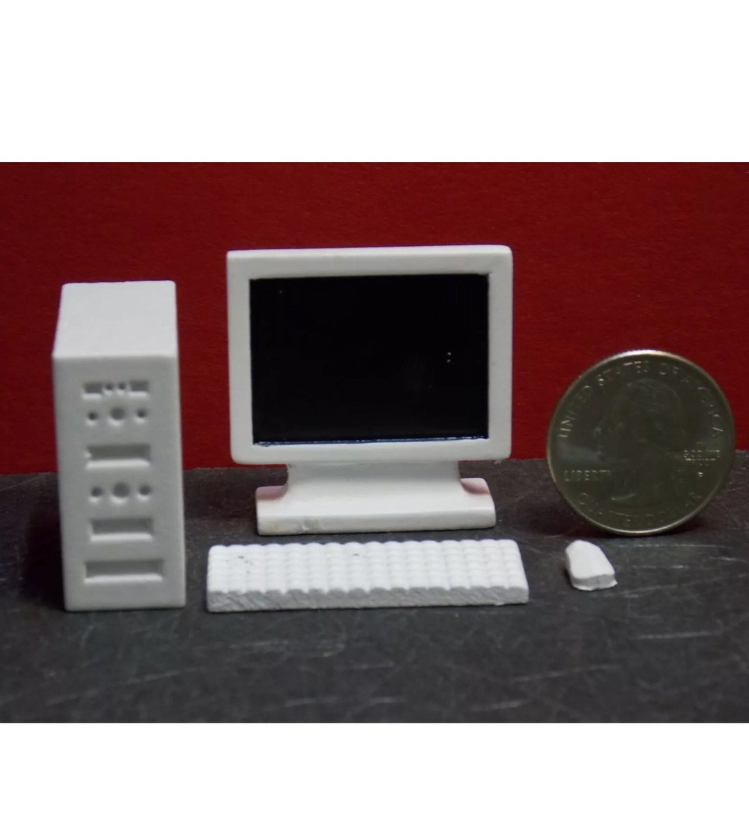 Computer Network Toy Model Dollhouse Miniature Modern Computer Set 4 Pieces White 1:12 1 Inch ...