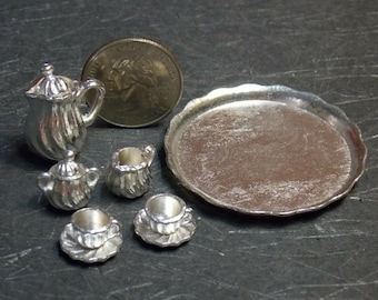 Dollhouse Miniature Coffee Tea Set 8 pieces Silver Finish 1:12 one inch scale B248 Dollys Gallery