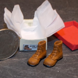 Dollhouse Miniature Men&#39;s Work Boots Shoes & Box 1:12 One Inch Scale Z23A Dollys Gallery