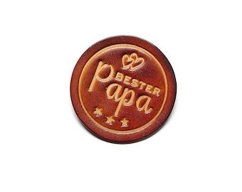 Leather Patch - Sew-on - OX Antique - Best Dad - DIY Patches by Vickys World - Real Cowhide - Round 60 mm