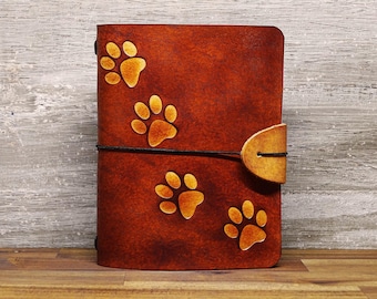 Notebook in cowhide leather - 4EVER OX - Paws Browny - A6 - Personalizable & Refillable