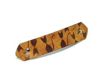 Leather hair clip with French clamp - Barrette – OX Antique Lion Stripe Kittys – Vickys World - 10 cm