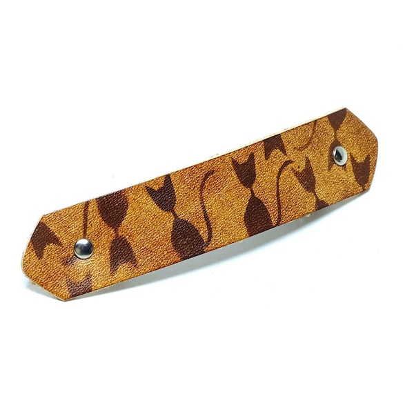 Leather hair clip with French clamp - Barrette – OX Antique Lion Stripe Kittys – Vickys World - 10 cm
