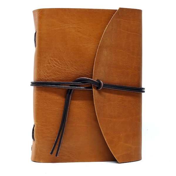 Lederbuch Tagebuch Notizbuch - Vickys World Box OX Raw Caramel Din A5 mit 400 Seiten - Kostenlose Personalisierung