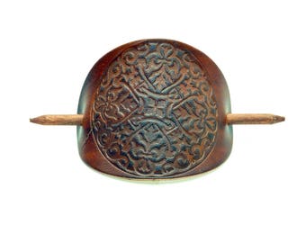 Barrette OX Maroon Mandala - Leather Hair slide