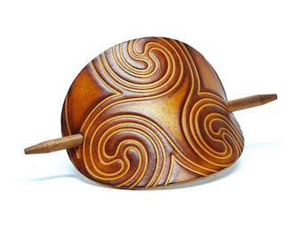 Hair Clip Leather - Hair Clip Strudel - OX Antique Lion Swirl – Vickys World