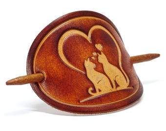 Leather Hair Clip - Cat Love Hair Clip - OX Antique Lion - Cat Love – Vickys World