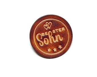 Leather Patch - Sew-on - OX Antique - Best Son - DIY Patches by Vickys World - Real Cowhide - Round 60 mm