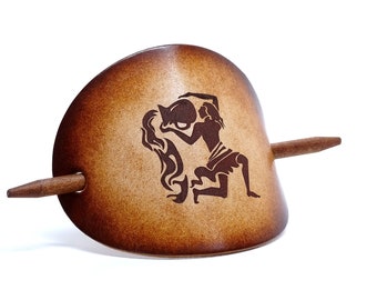 Leather Hair slide - Zodiac sign aquarius - Vickys World - Hair clip leather