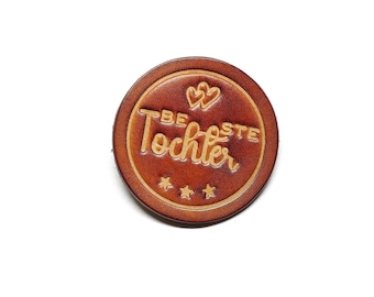 Leather Patch - Sew-on Patch - OX Antique - Best Daughter - DIY Patches by Vickys World - Real Cowhide Leather - Round 60 mm