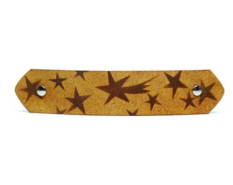 Leather hair clip with French clip - Barrette – OX Antique Lion Stripe Stars – Vickys World - 10 cm