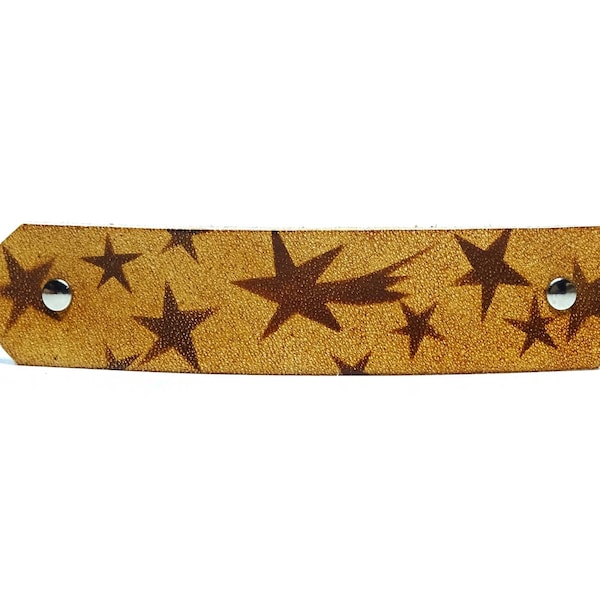 Leather hair clip with French clip - Barrette – OX Antique Lion Stripe Stars – Vickys World - 10 cm