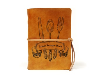 Recipe book bound in leather - Personalizable - Leather book with 400 pages - Gift for Christmas Birthday Housewarming