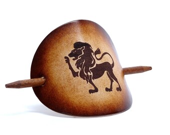 Leather Hair slide - Zodiac sign leo - Vickys World - Hair clip leather