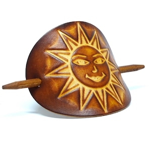 Haarspange Leder - Haarklammer Lachende Sonne - OX Antique Lion Sunny – Vickys World