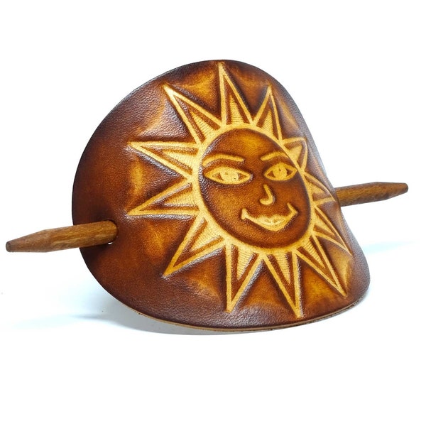 Hair Clip Leather - Hair Clip Laughing Sun - OX Antique Lion Sunny – Vickys World