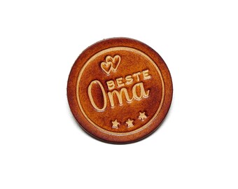 Leather Patch - Sew-on Patch - OX Antique - Best Grandma - DIY Patches by Vickys World - Real Cowhide Leather - Round 60 mm