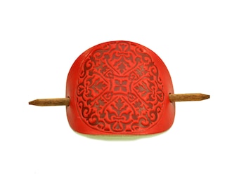 Barrette OX Ruby Mandala - Leather Hair slide