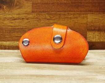 Leather Keychain Key Case Saddle OX Orange Personalizable Handmade in Germany Vickys World