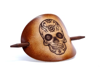 Leather Hair slide - Sugar Scull - Vickys World - Hair clip leather