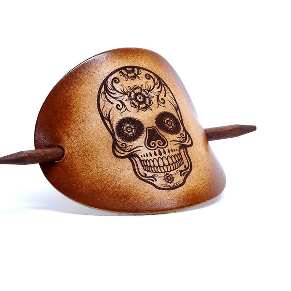 Leather Hair slide - Sugar Scull - Vickys World - Hair clip leather
