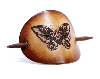 Leather Hair slide - Butterfly - Vickys World - Hair clip leather