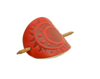 Barrette OX Ruby Sun Moon & Stars - Leather Hair slide