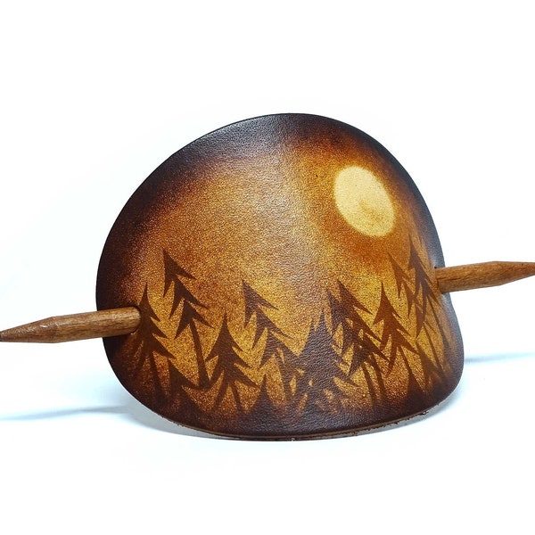 Hair clip leather - OX Antique Moon Forest - Vickys World - At full moon in the forest