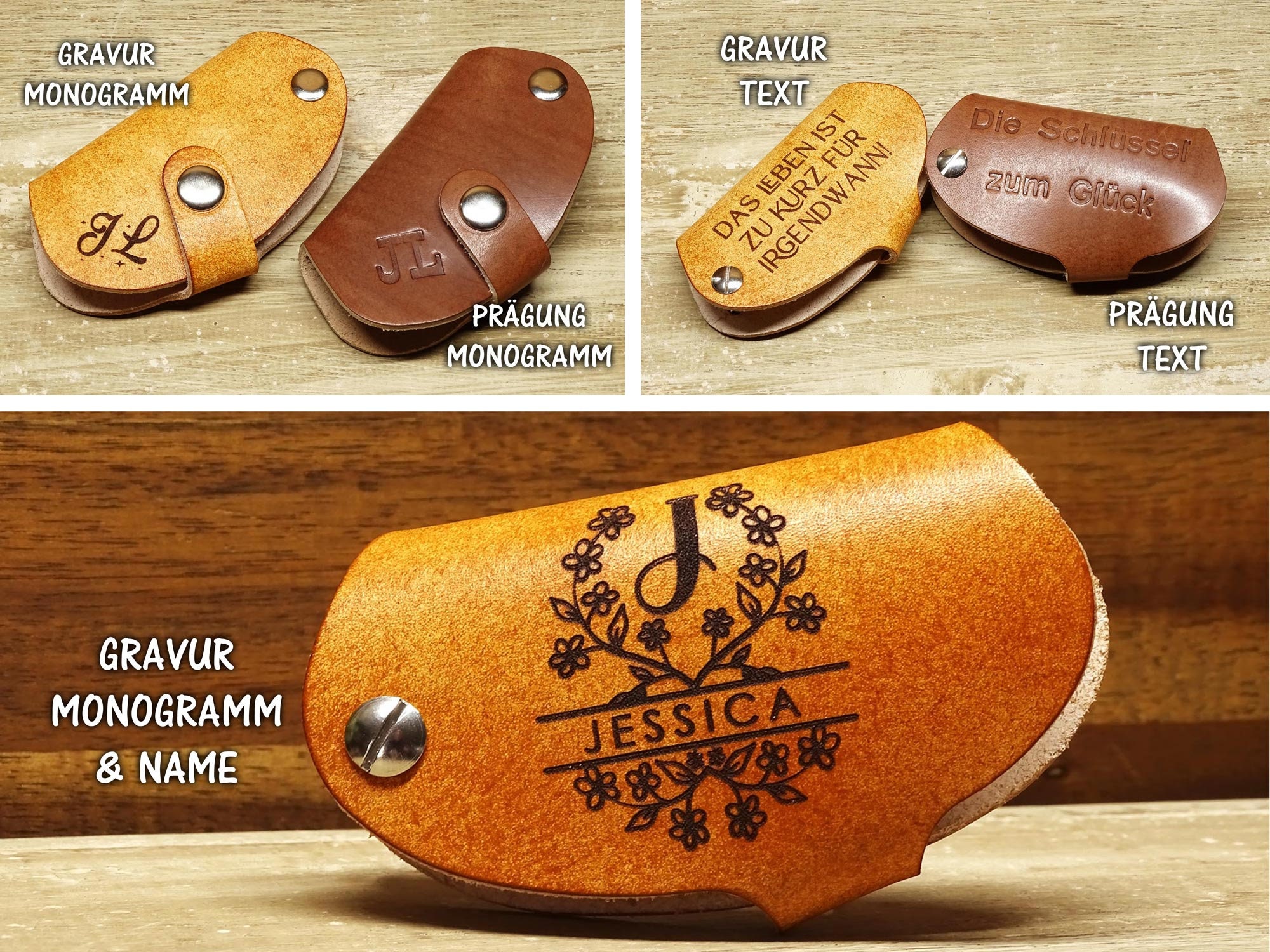 Leather Keychain Key Case Saddle OX Jeans Personalizable