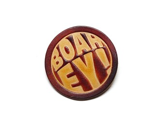 Leather Patch - Sew-on Patch - OX Antique - Wow! - Saying - DIY Patches by Vickys World - Real Cowhide Leather - Round 60 mm