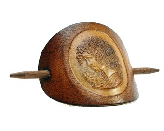 Leather Hair slide - Barrette OX Antique Cameo Elisabeth - Vickys World - Hair clip