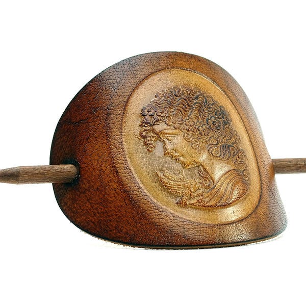 Leather Hair slide - Barrette OX Antique Cameo Elisabeth - Vickys World - Hair clip