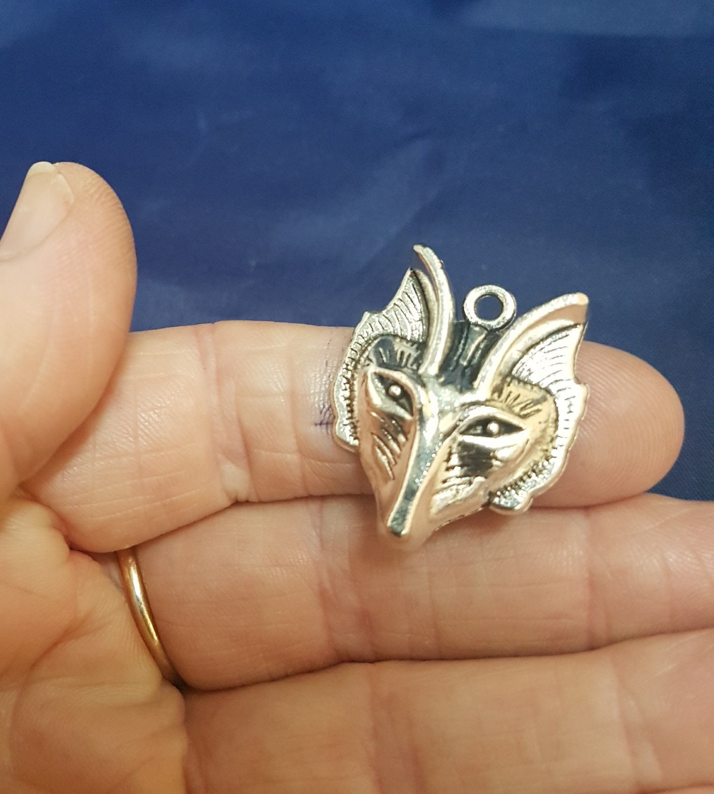 Antique Silver Tone Tibetan Silver Wolf Head With Feather Pendant Charms