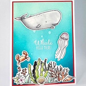 Tarjeta de saludo de ballena – Tarjeta de felicitación con temática oceánica – Tarjeta de vida marina hecha a mano – Tarjeta de ballena adorable – Tarjeta simplemente porque sí